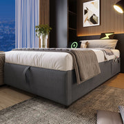 Letto contenitore singolo 90x200 cm con USB e USB C; cotone e lino grigio