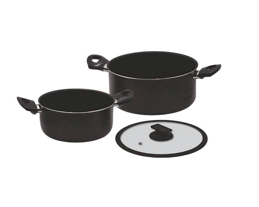 Set 3 Pezzi Casseruole Antiaderenti in Alluminio + Coperchio Vulcano 20 + 24 cm