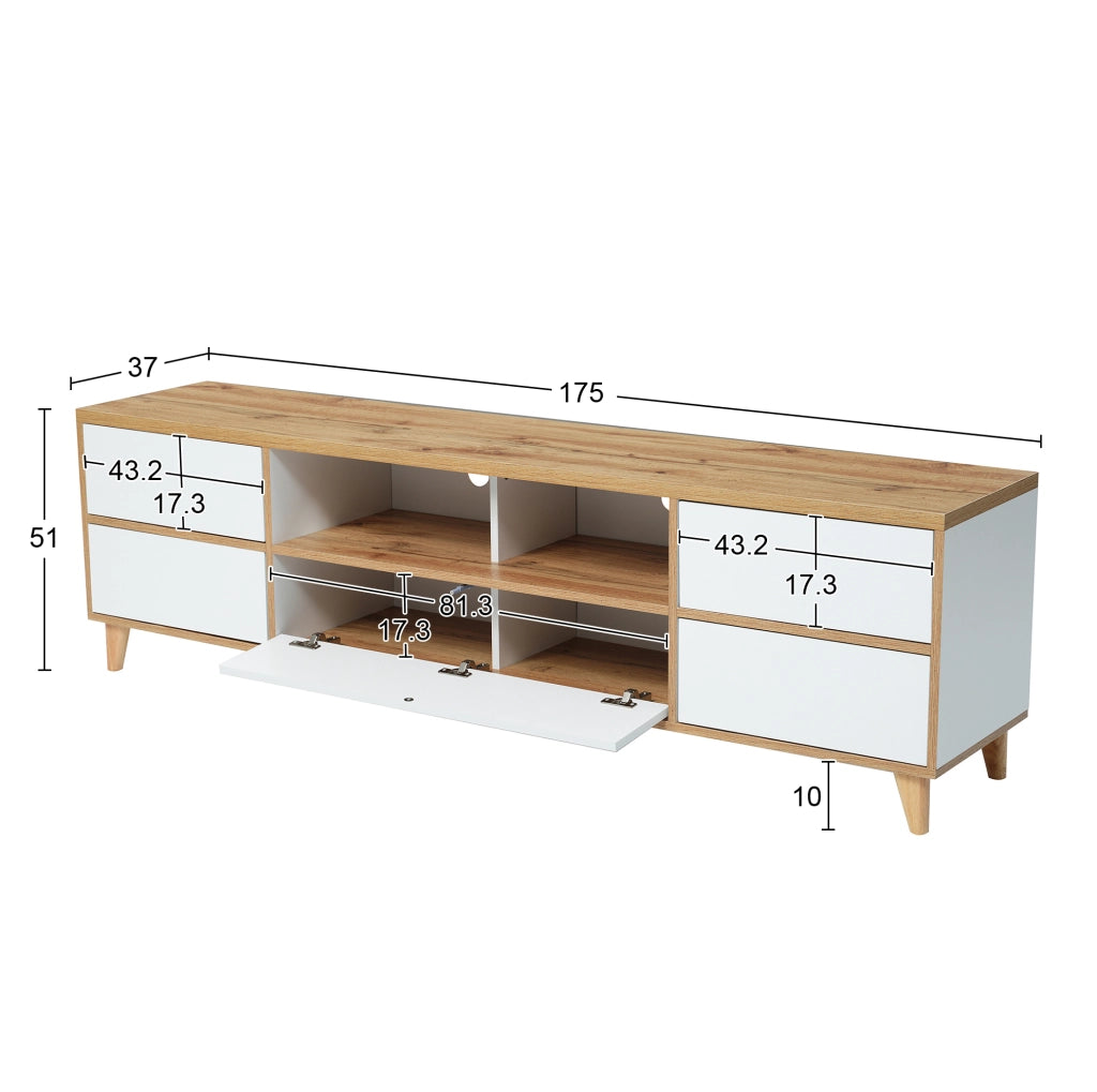 Mobile TV 175x37x51 cm con 4 ante e 2 vani interni in MDF bianco