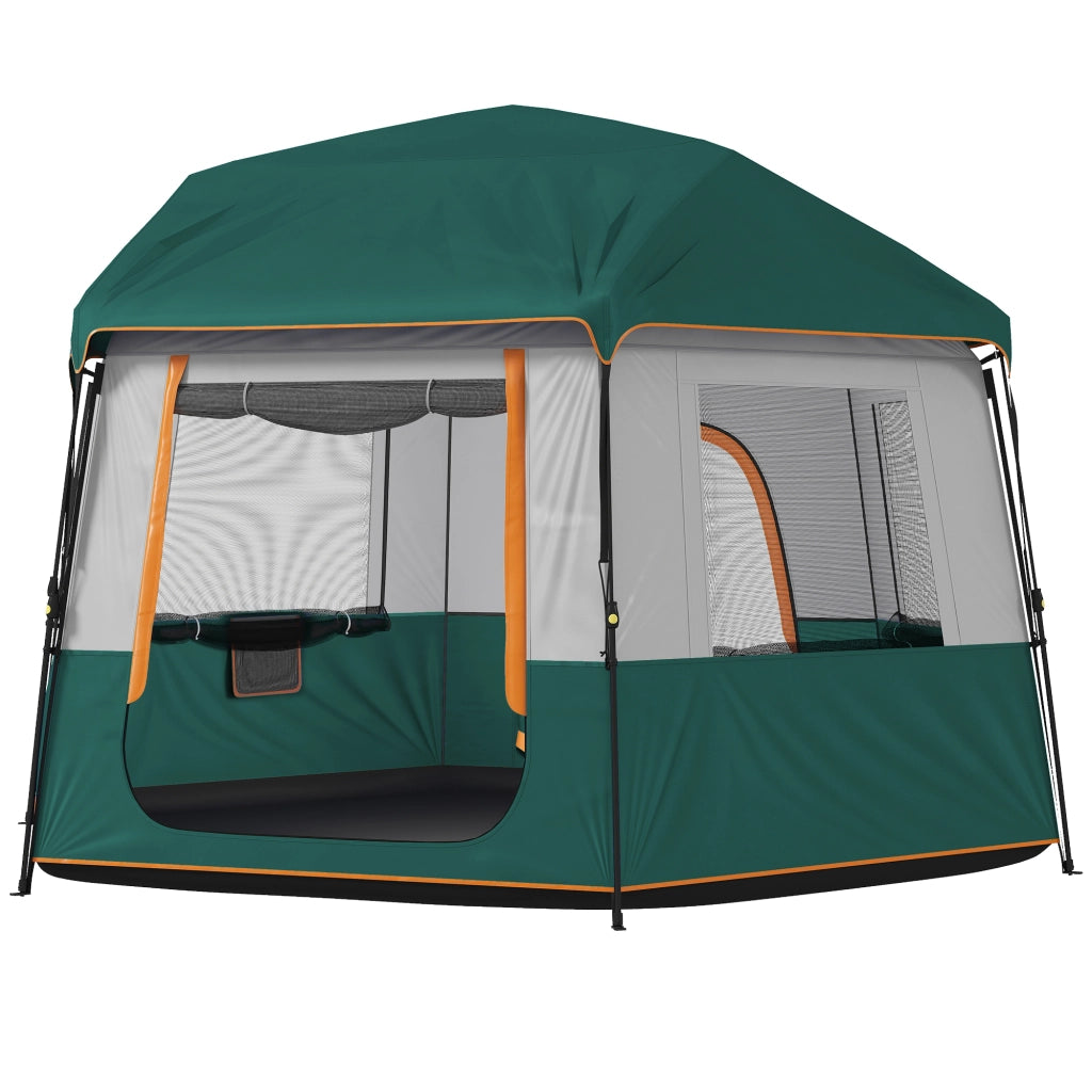 Tenda da campeggio per 4-6 persone verde impermeabile 3000 mm con protezione UV30+ e telo superiore rimovibile 350x350x205 cm