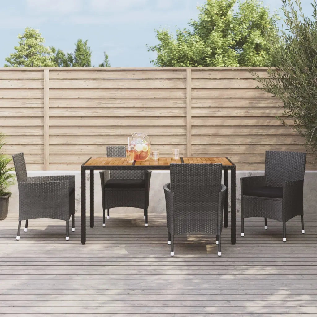 Set da Pranzo da Giardino 5 pz Nero con Cuscini in Polyrattan 3187398