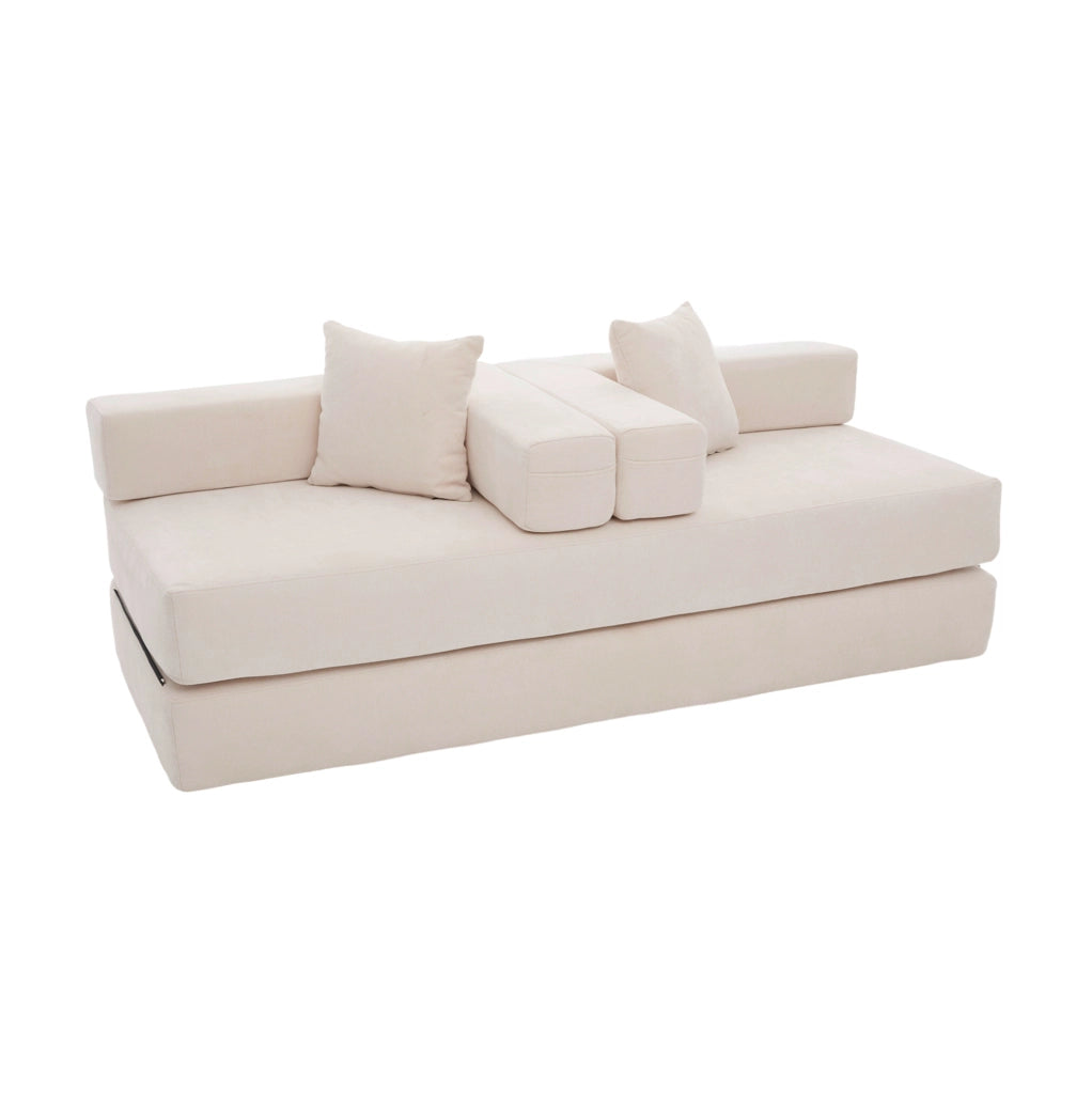 Divano modulare 198x79x60 cm in chenille con tasche laterali e fondo antiscivolo beige