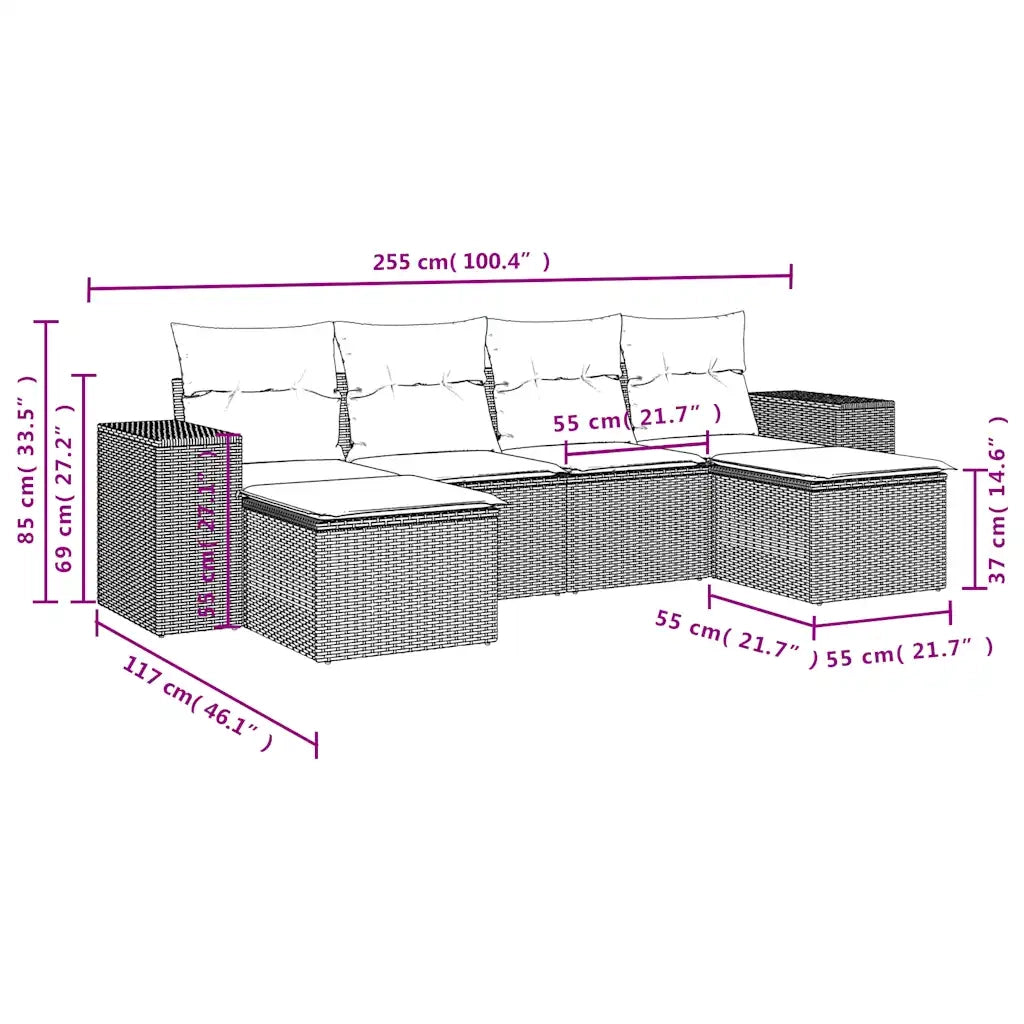 Set Divani da Giardino 6 pz con Cuscini Marrone in Polyrattan 3222923