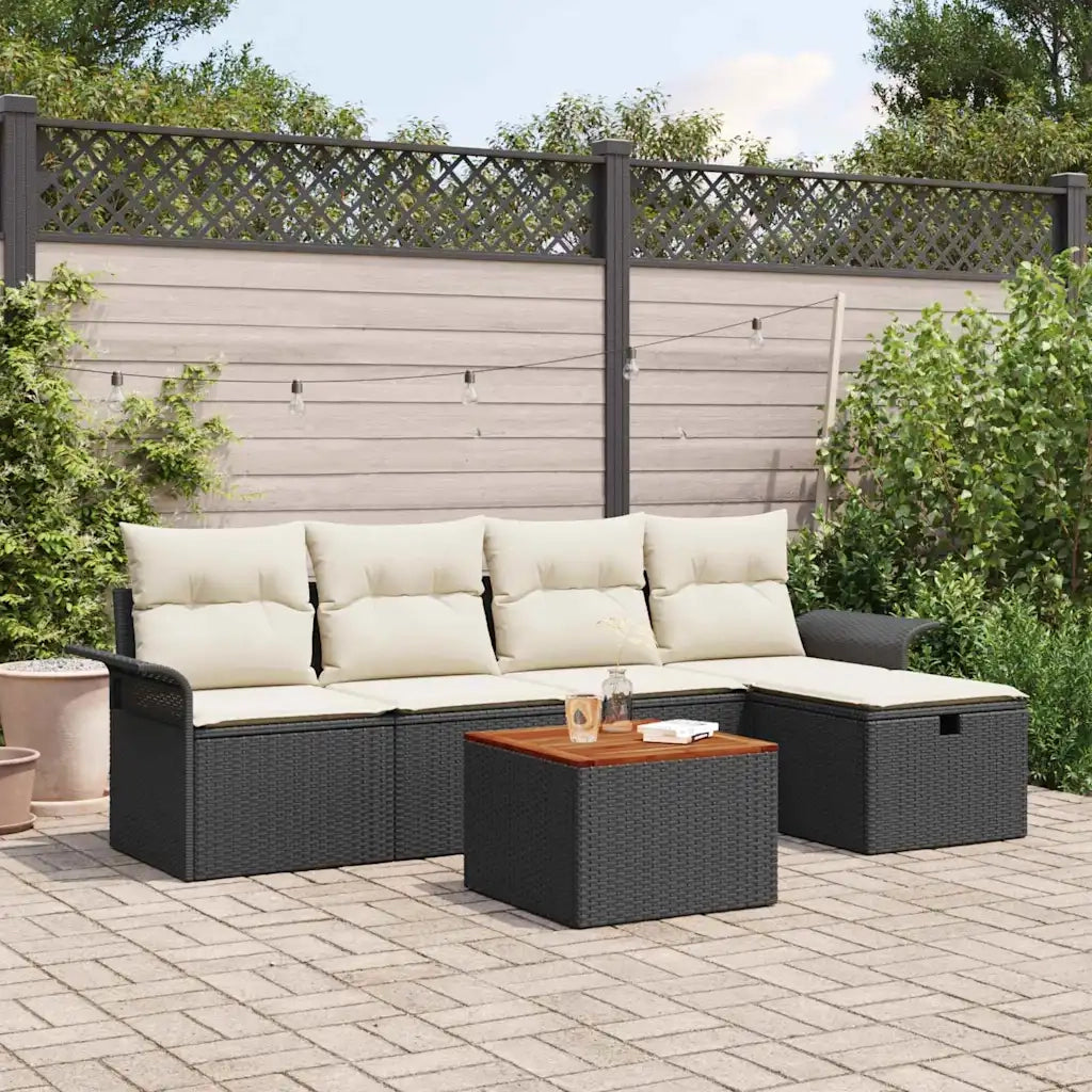 Set Divano da Giardino con cuscino 6 pcs Nero polyrattan 3359446