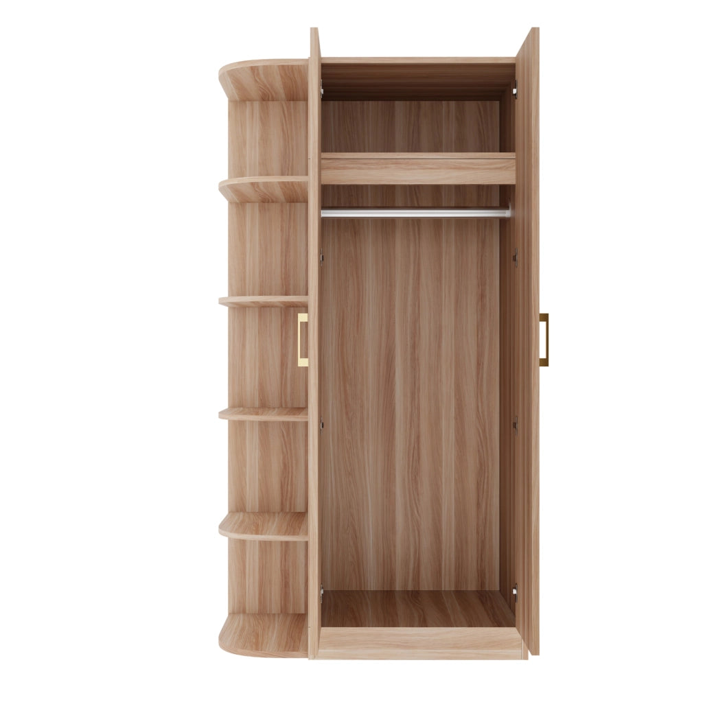 Guardaroba 90 x 55 x 170 cm con doppia anta, ripiani multipli e ampia barra appendiabiti, finitura effetto legno naturale