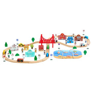 Ferrovia Ponte Tunnel 113 Pezzi Trenino Bambini 3-8 Anni Binari Legno Contenitore Compatibile Marche
