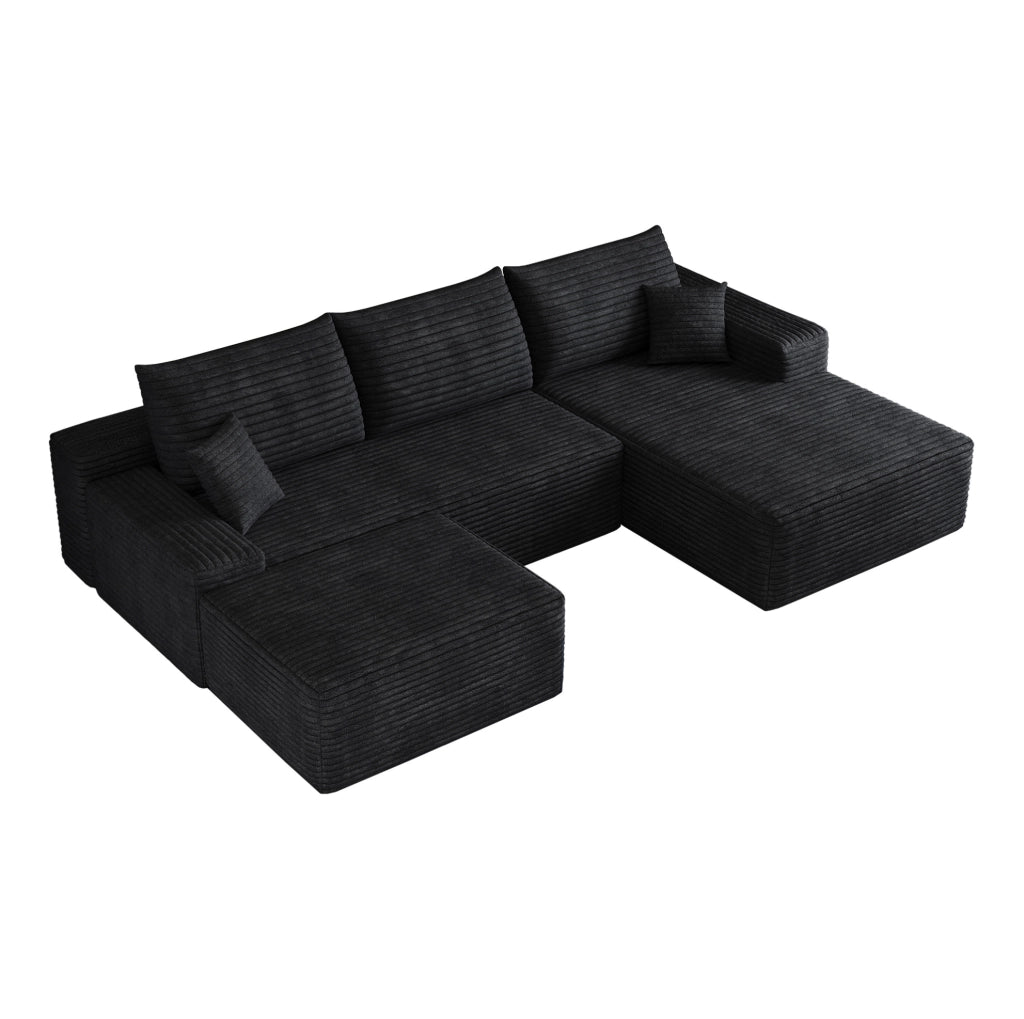 Divano 270x175x83 cm in tessuto nero con imbottitura in schiuma elastica