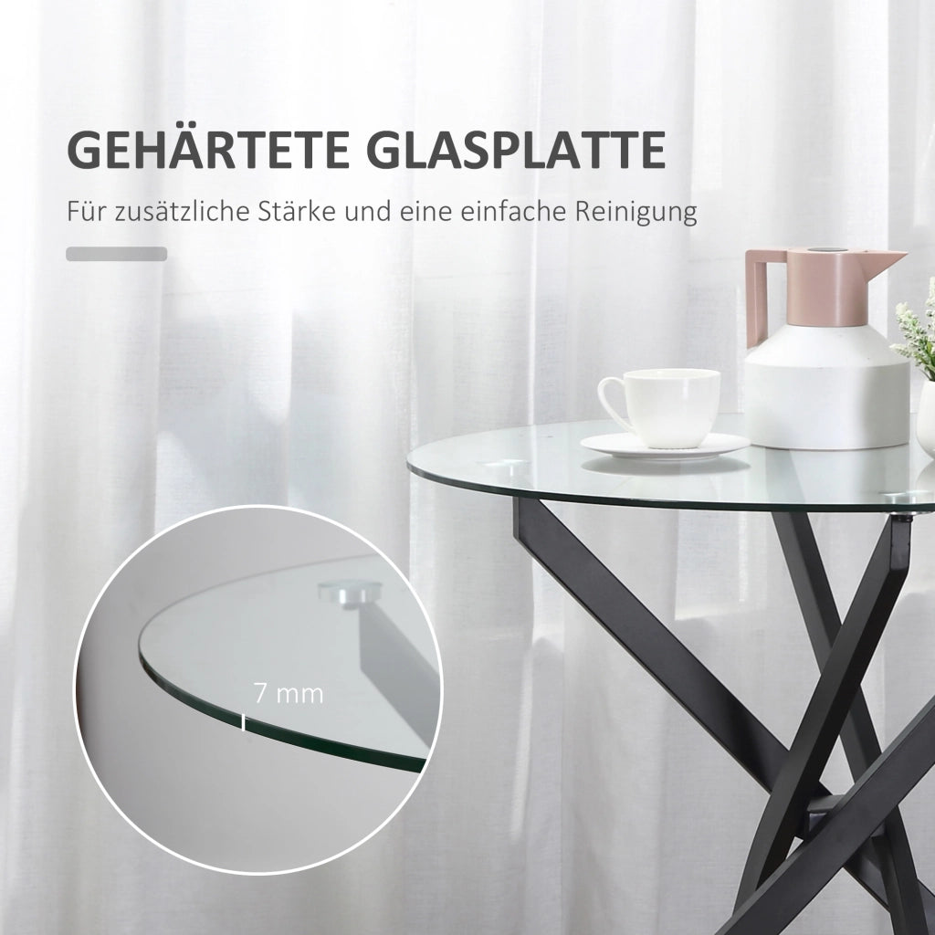 Tavolo da pranzo rotondo con piano in vetro temperato e gambe metalliche ¨C Minimal ¨C 80 cm di diametro, per 4 persone