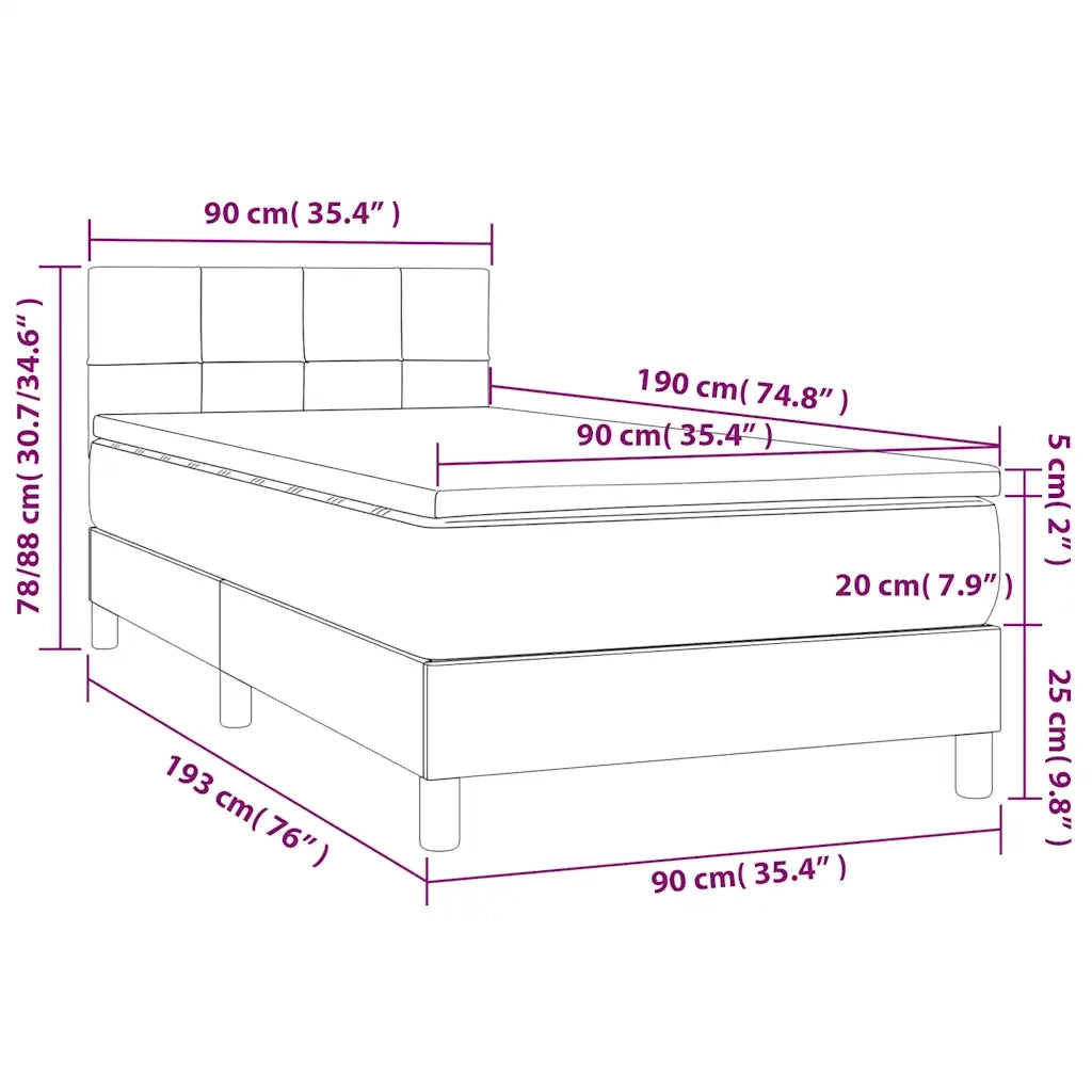 Giroletto a Molle con Materasso-Struttura Letto Nero 90x190 cm in Velluto 994885