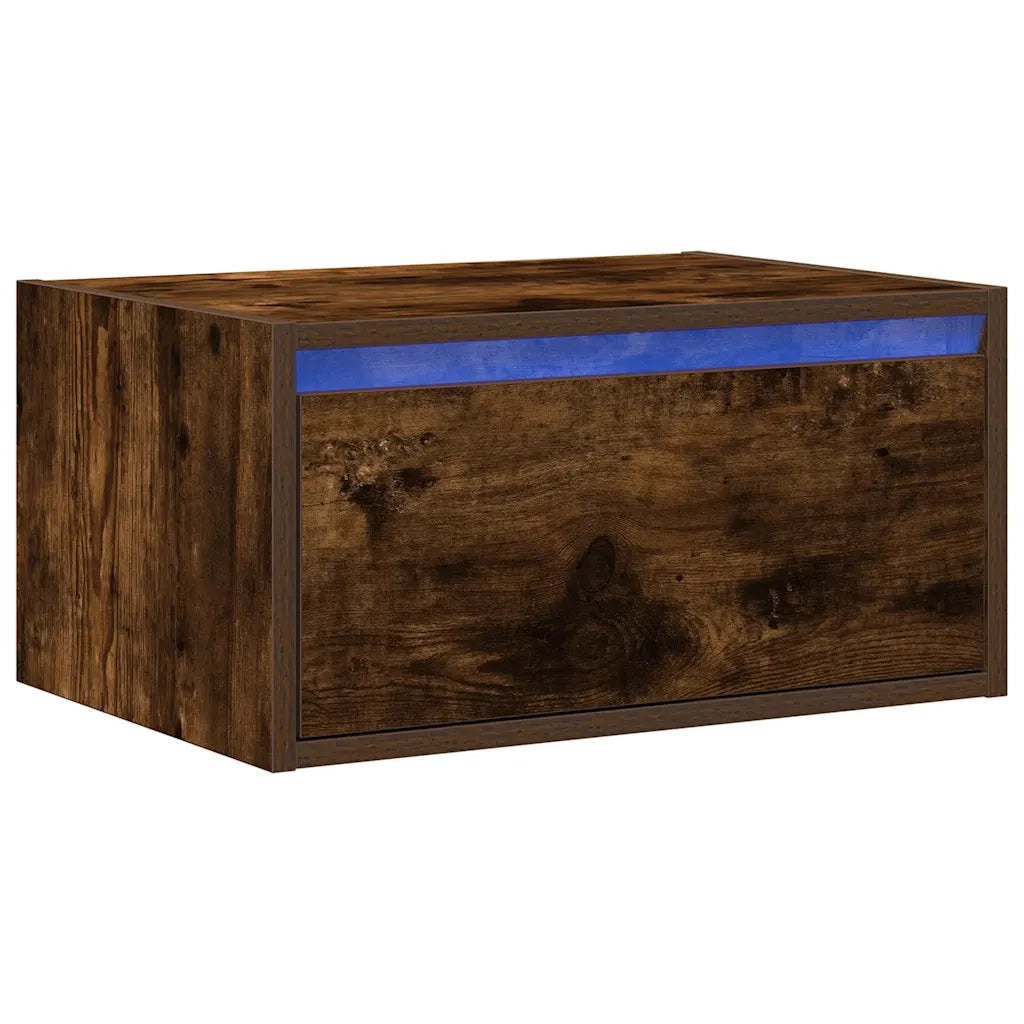 Comodino | Armadio da Notte | Mobiletto da notte a Parete con luci LED Rovere Fumo