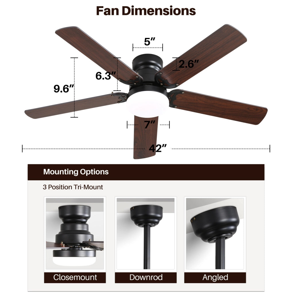 Ventilatore da soffitto 106,6 × 106,6 × 49 cm in MDF nero, LED e telecomando