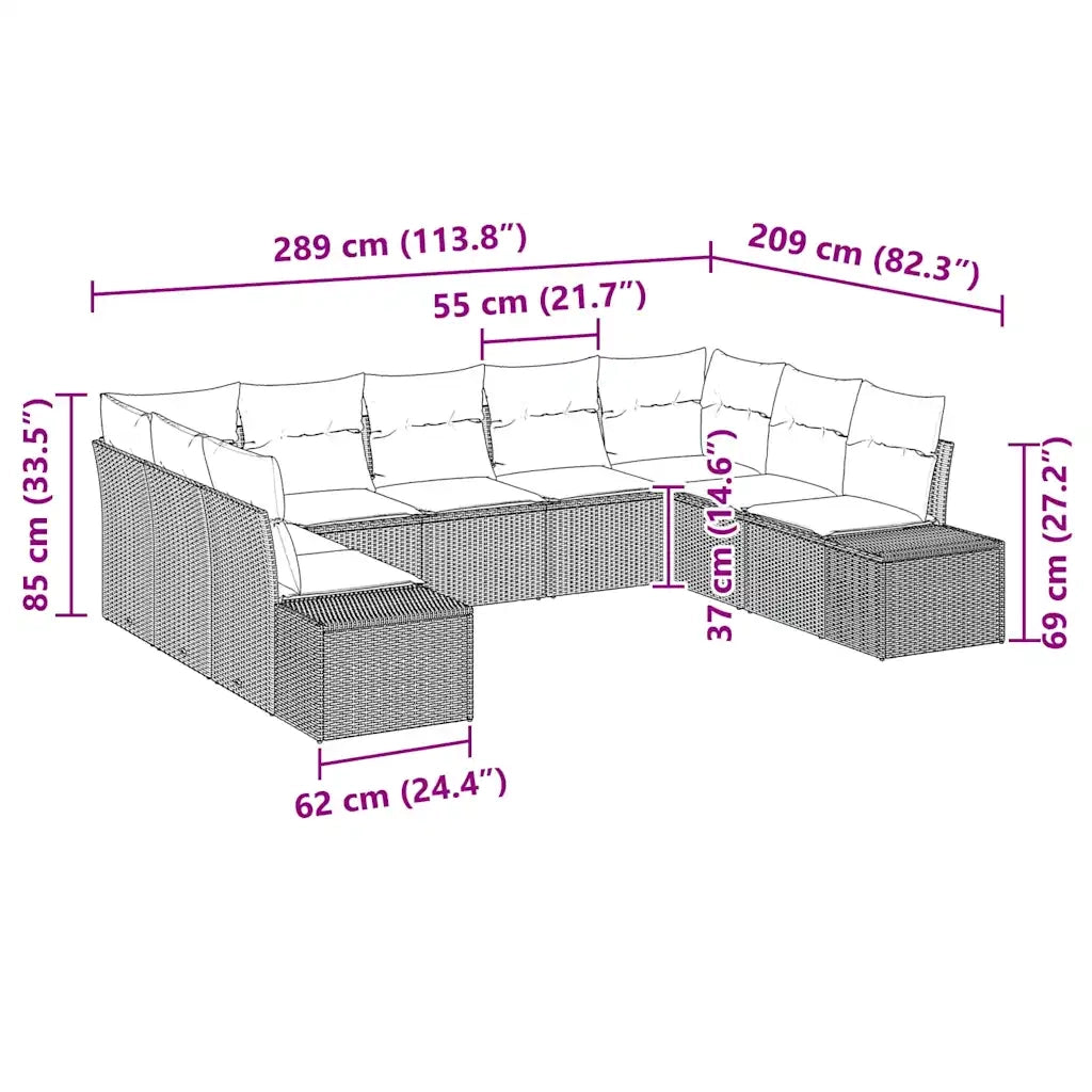 Set Divano da Giardino con cuscino 9 pcs Beige polyrattan 3347221