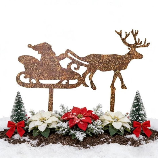 Decorazione di Natale per Esterno - Sled Tuin con Finestra di Rosso - Decorazione di Natale per Esterno - Decorazione di Giardino in Acciaio - Crea un'Atmosfera Festiva - Per Vasi di Fiori e Cestini di Fiori