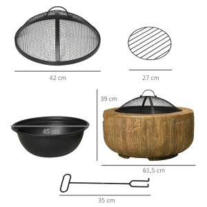BRACIERE con coperchio e attizzatoio Ø61,5 x 39 cm metallo marrone