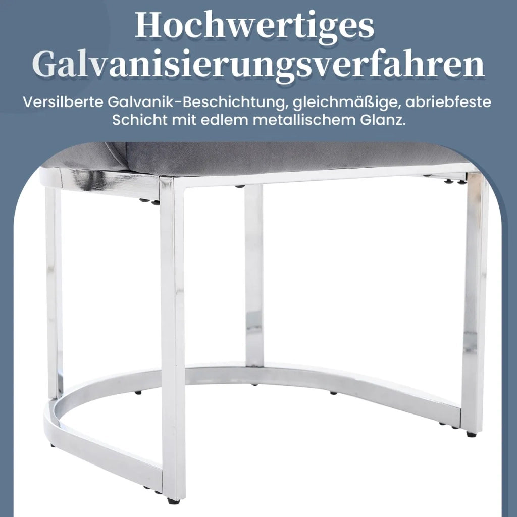 4 Sedie da Pranzo in Velluto Grigio, Gambe Argentate, Design Moderno, Comode e Traspiranti per Soggiorno, Ristorante e Caffè
