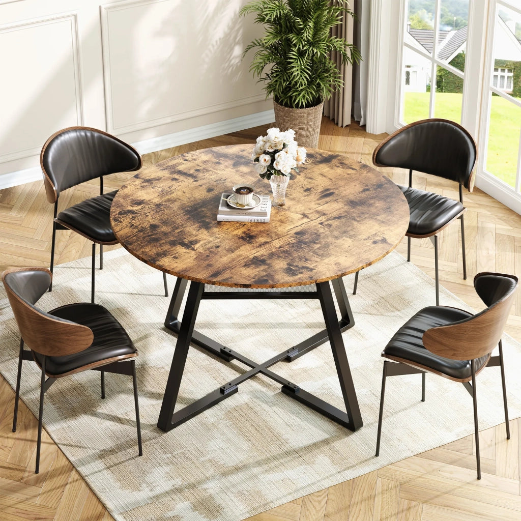 Tavolo da Pranzo Rotondo in Arte, 4 Pezzi, MDF e Ferro