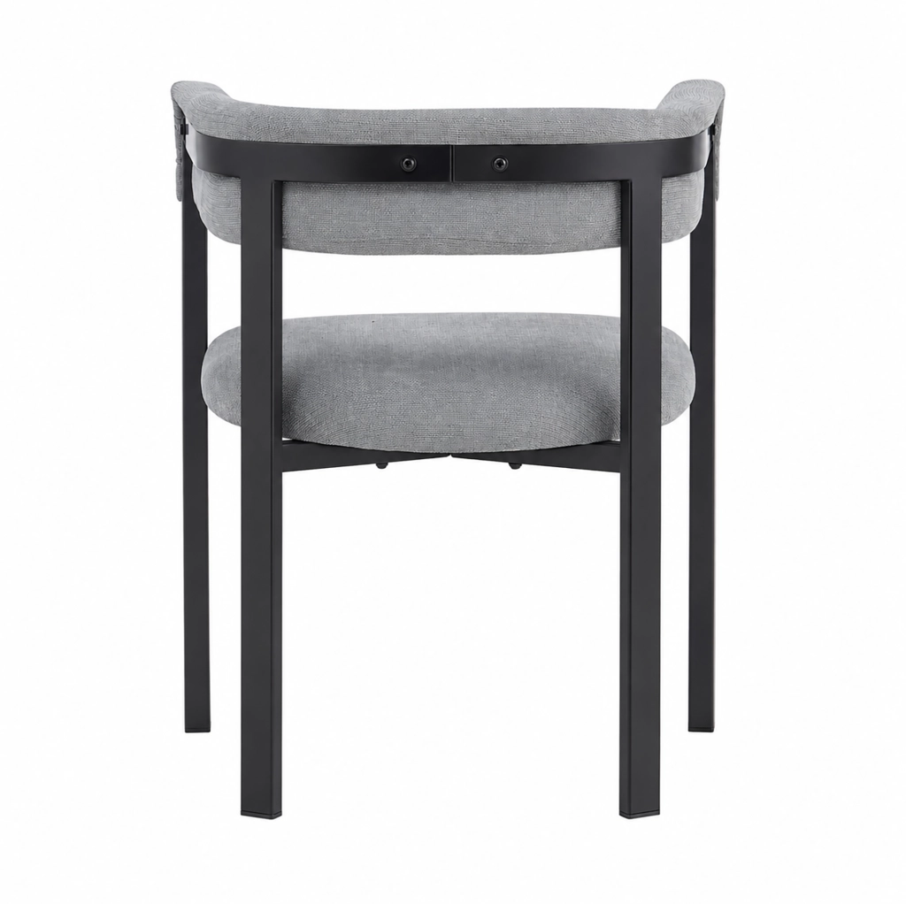 Set di 6 sedie da pranzo con schienale semicircolare in ciniglia grigia