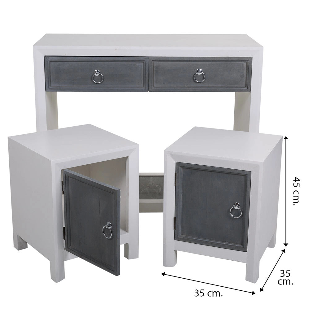 Mobile da Mobile da ingresso e due sgabelli in legno grigio