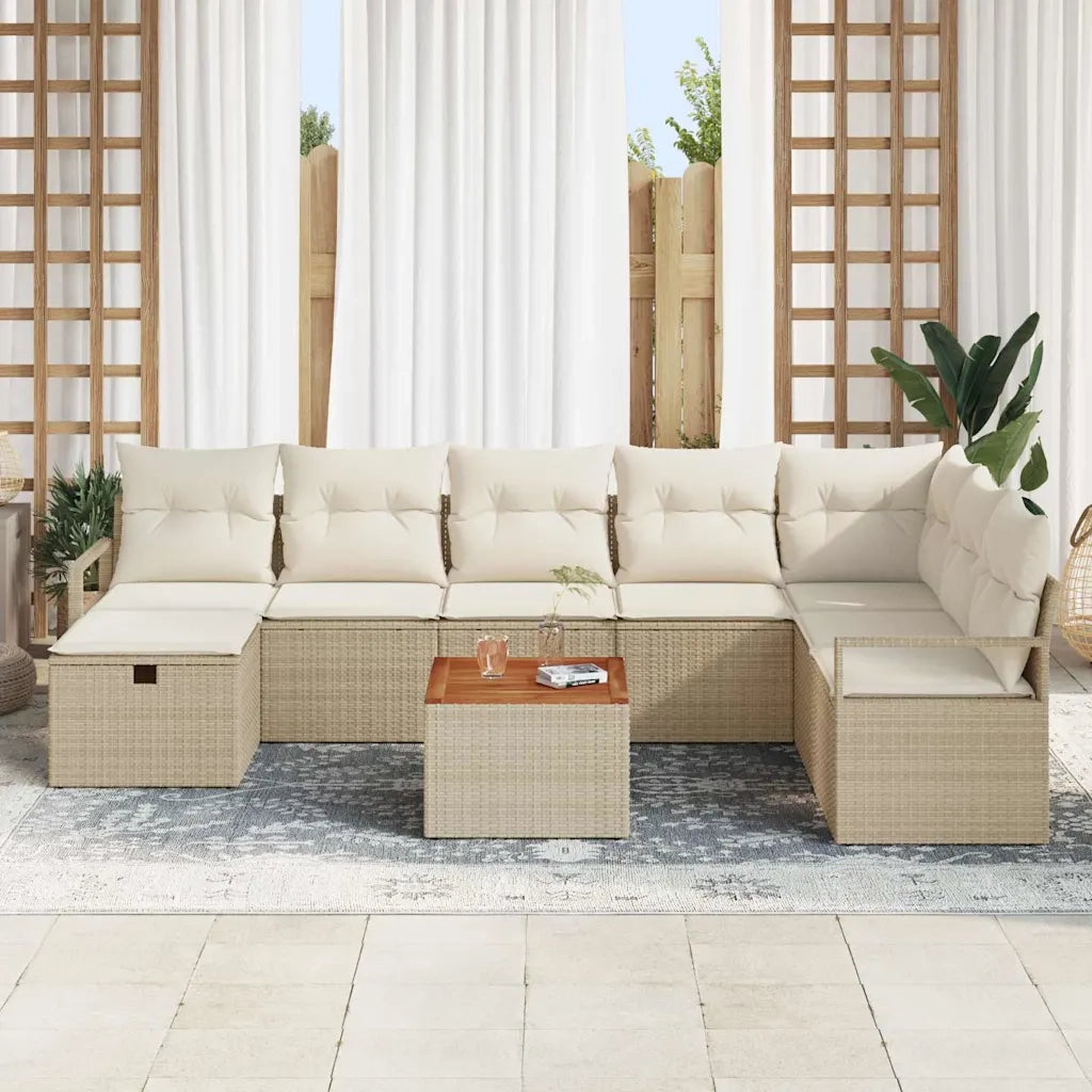 Set Divano da Giardino con cuscino 9 pcs Beige polyrattan