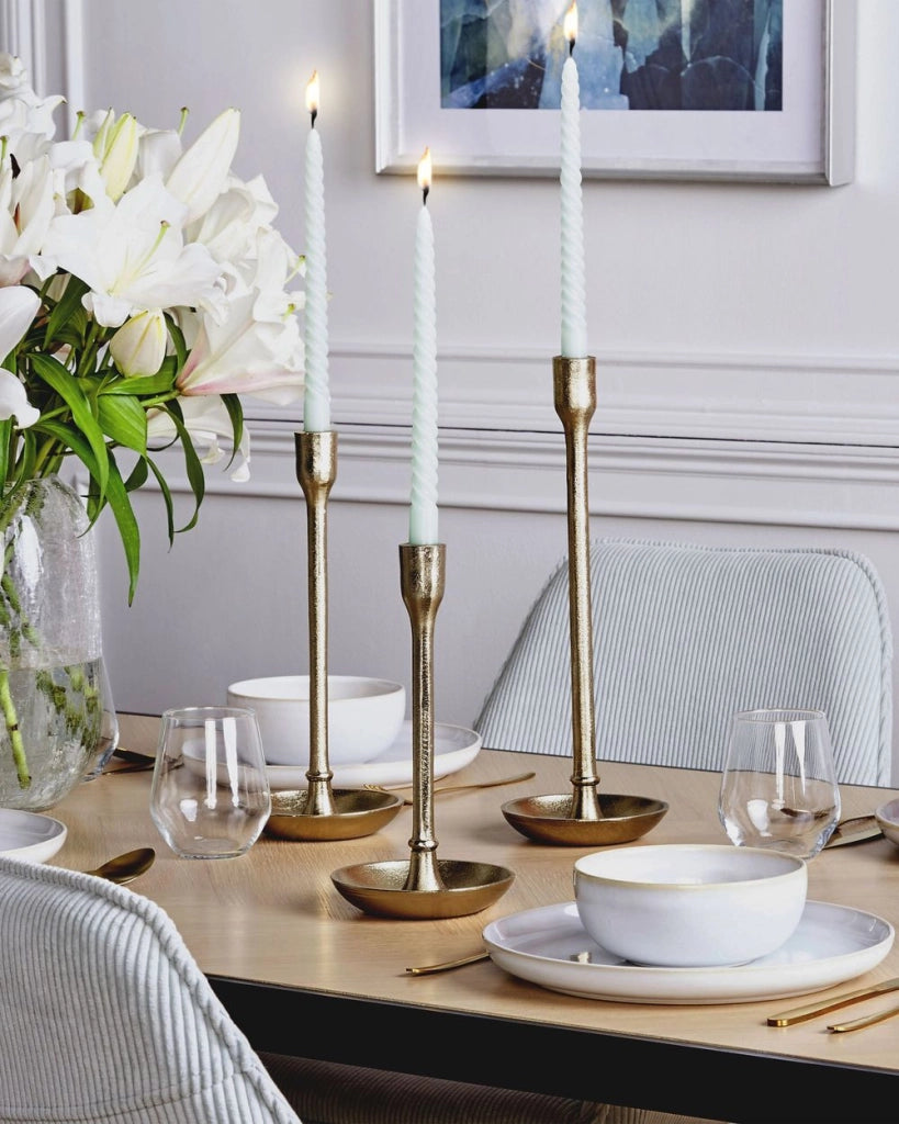 Set di 3 portacandele in alluminio dorato Glamour elegante decorazione centrotavola