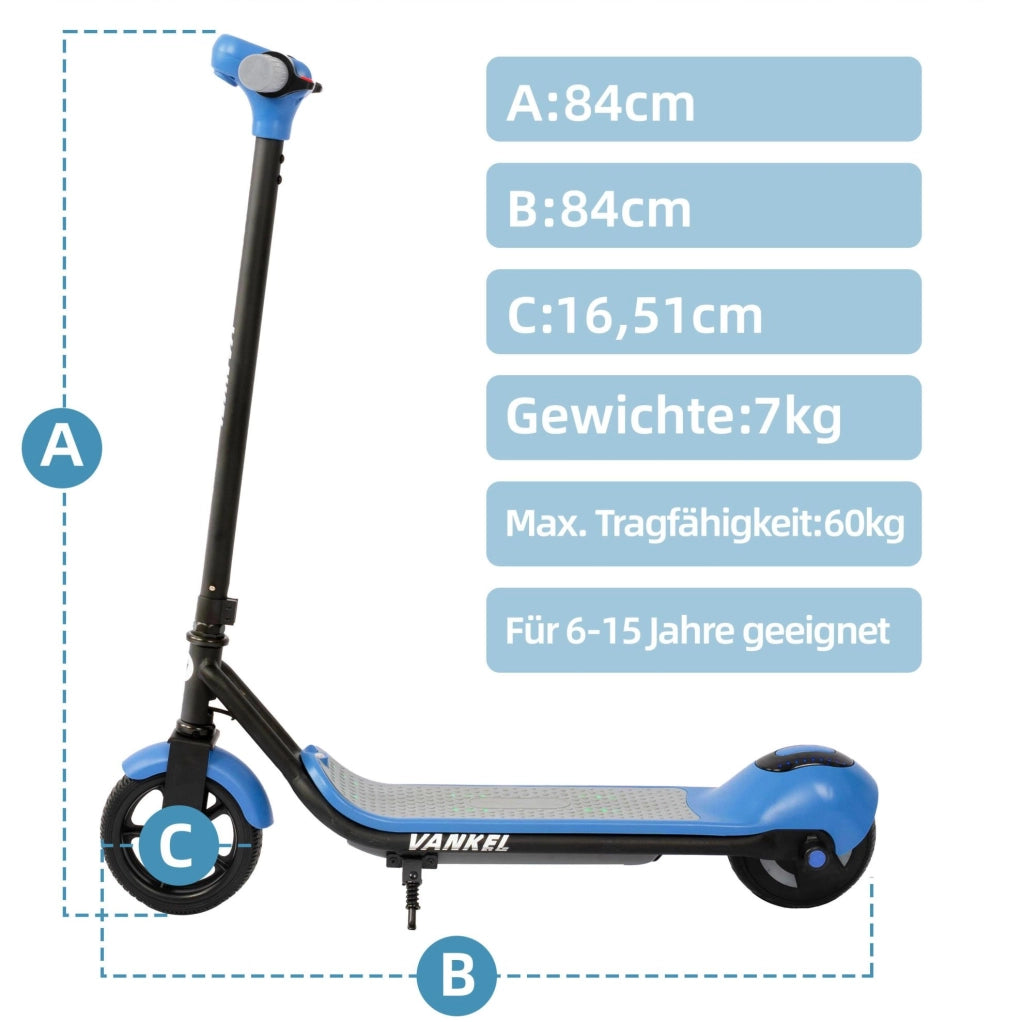 Monopattino elettrico per bambini 84x84 cm ferro e plastica blu, 3 velocità, dai 6 anni
