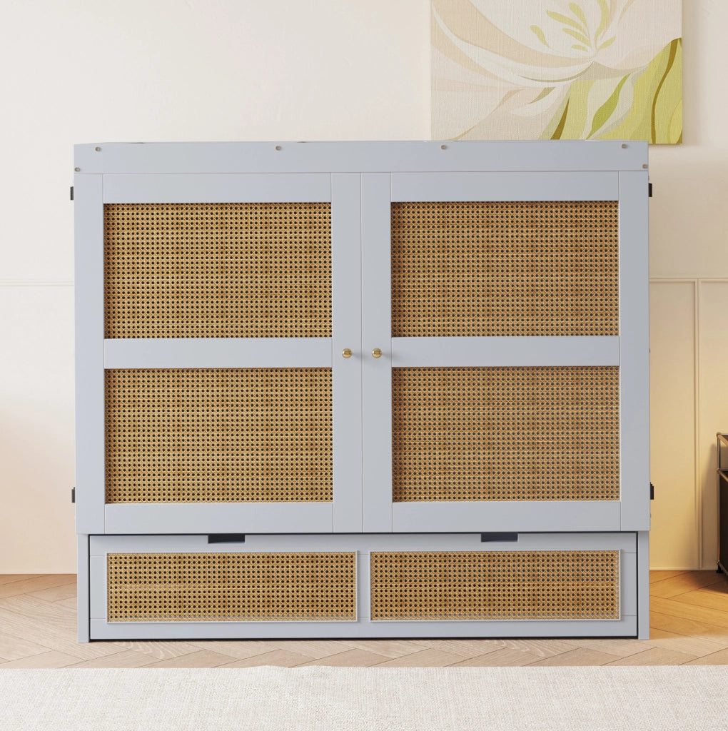 Letto a scomparsa verticale 140x200 cm con cassetti in pino, compensato e MDF grigio
