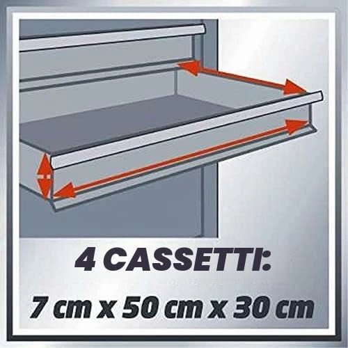 Carrello per Officina 4 Cassetti + 1 Portaoggetti Einhell