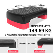 Step aerobico regolabile 45,72×27,94×10,16-15,24 cm in PE nero e rosso