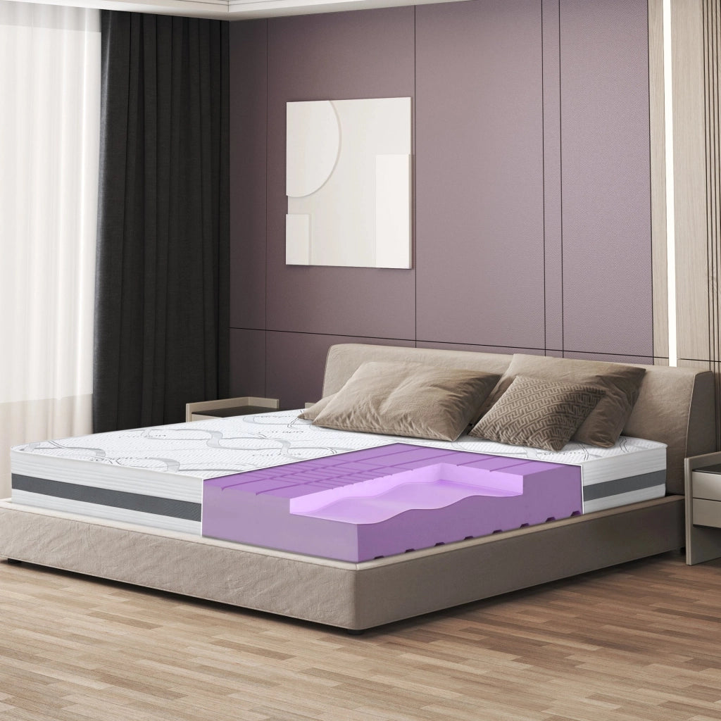 Materasso Matrimoniale Francese 140x220 cm a Media Rigidita' | Altezza 25 cm | Tessuto Anallergico e Traspirante | Proprieta' Ortopediche e Automodellanti | Prodotto in Italia