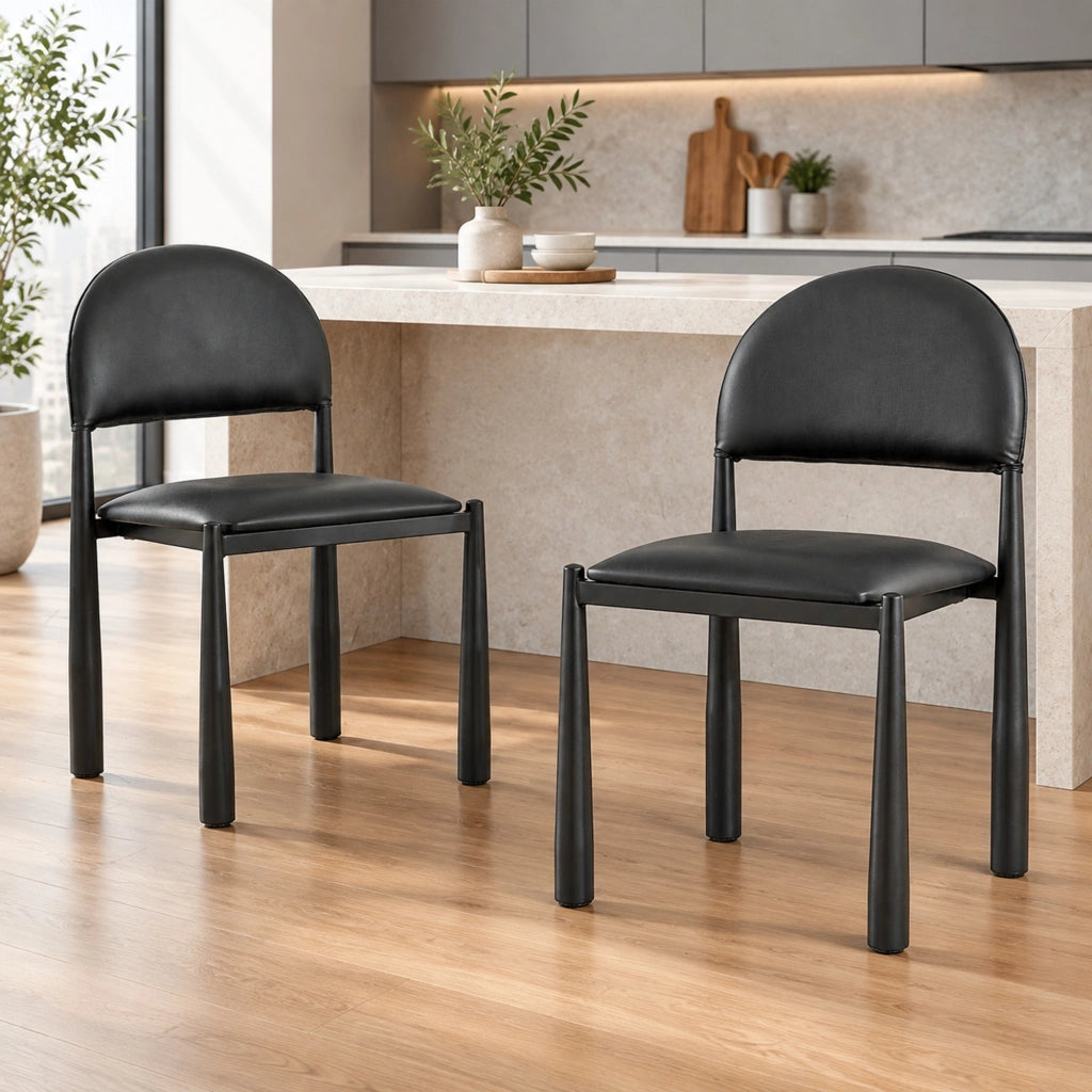 Sedia da pranzo moderna in similpelle PU nera con schienale semicircolare 80 cm