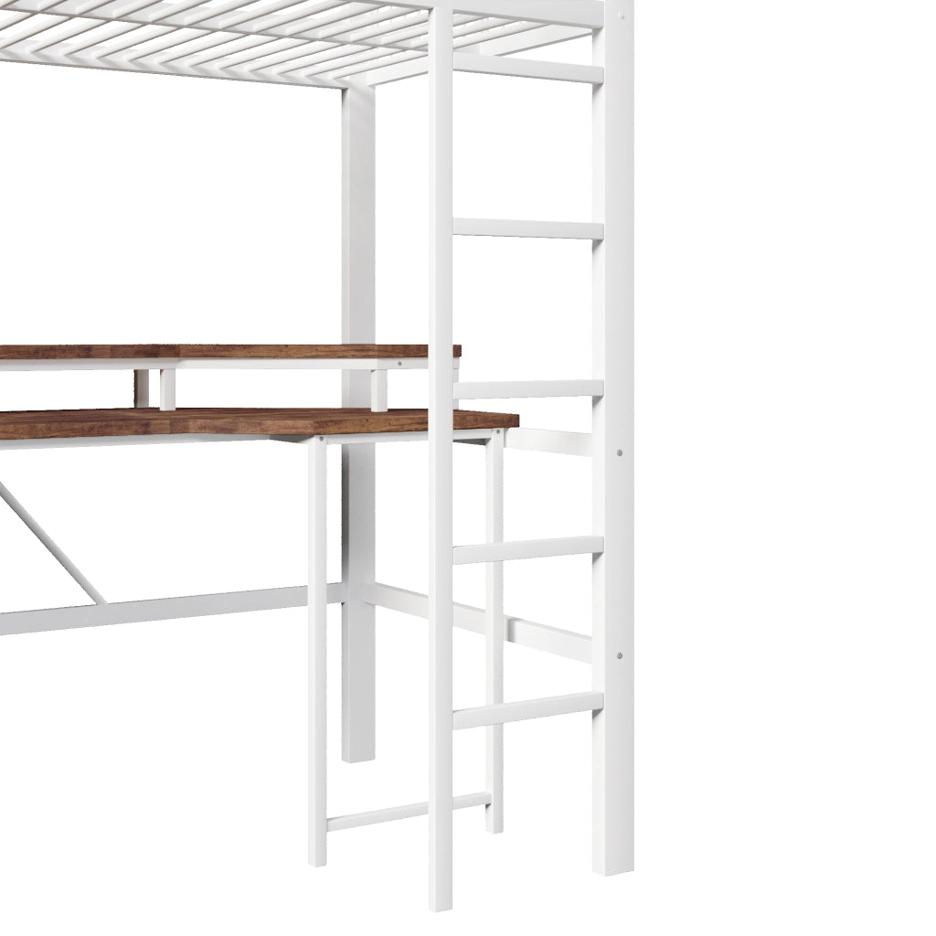 Hochbett 90x200 cm in metallo e MDF, con scrivania, LED RGB, porte USB e prese, bianco