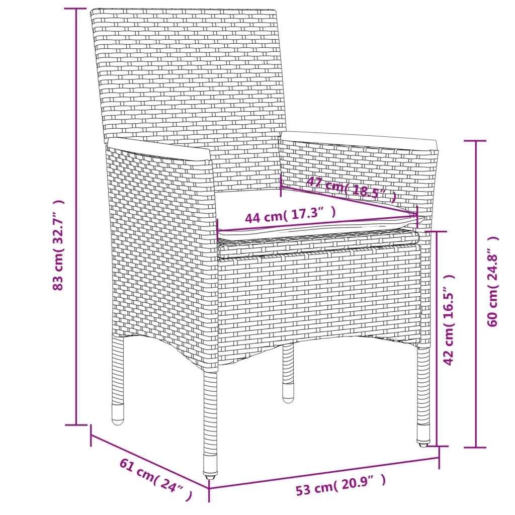 Set Pranzo da Giardino 3pz | Set Salotto da Giardino con Cuscini Polyrattan Acacia Grigio