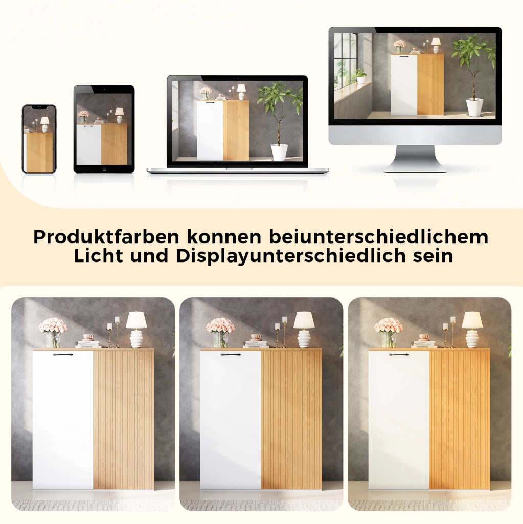 Set ufficio ULEVR con scrivania regolabile 140x50 cm e armadio archivio 80x40x110 cm, bianco e rovere