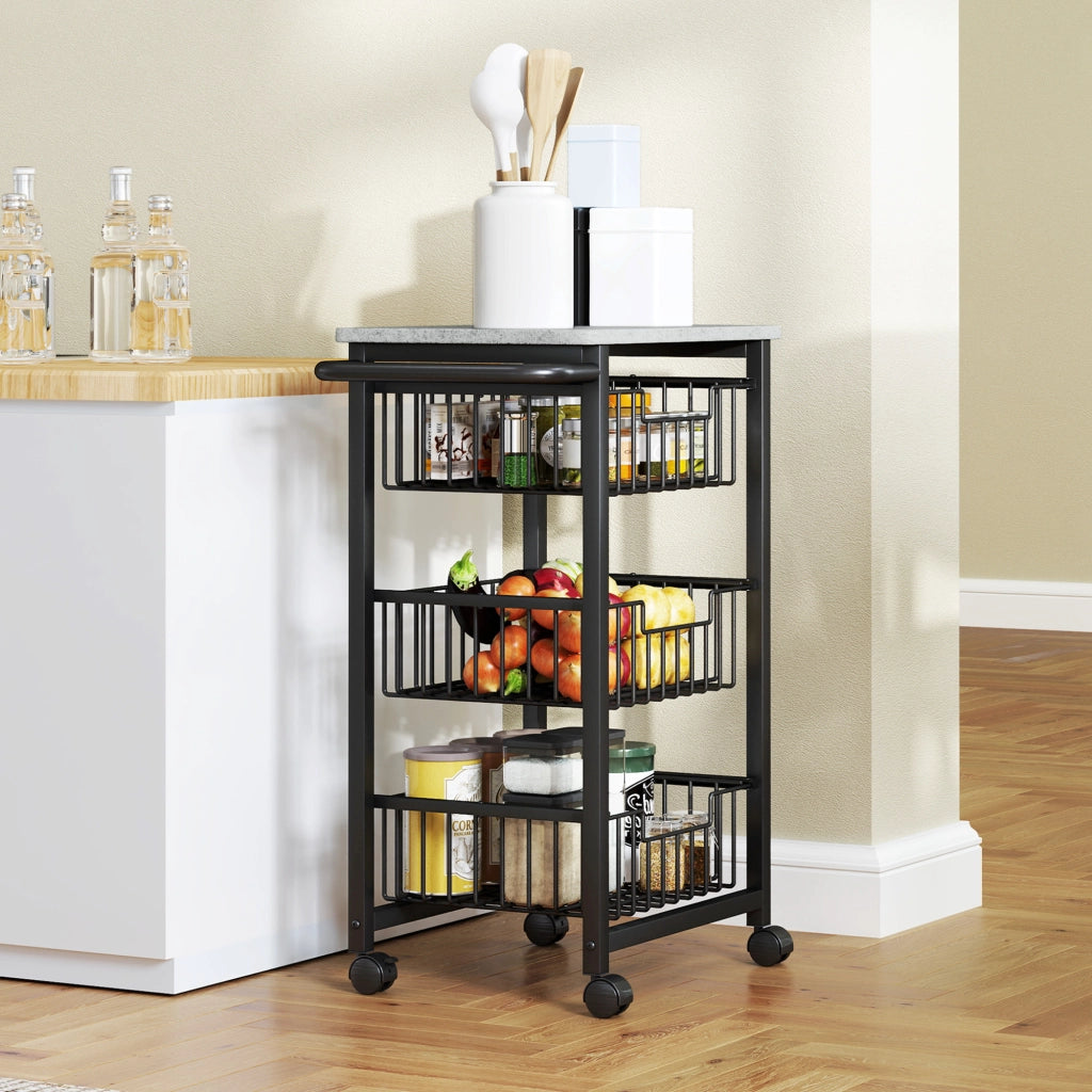 Carrello da cucina con 3 cestelli in acciaio ¨C zephmum ¨C mobile su ruote