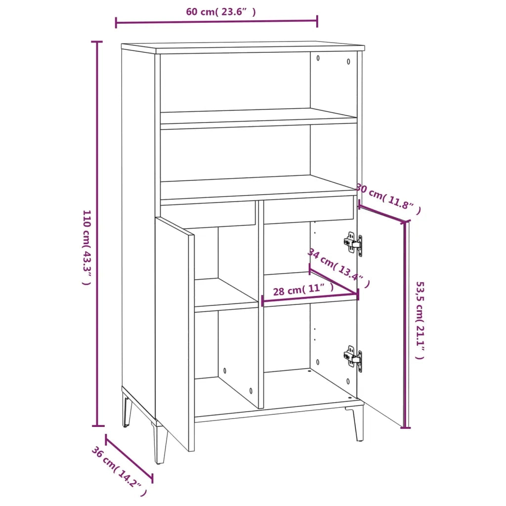 Credenza Sonoma grigio 60 x 36 x 110 cm Legno ingegnerizzato 821234
