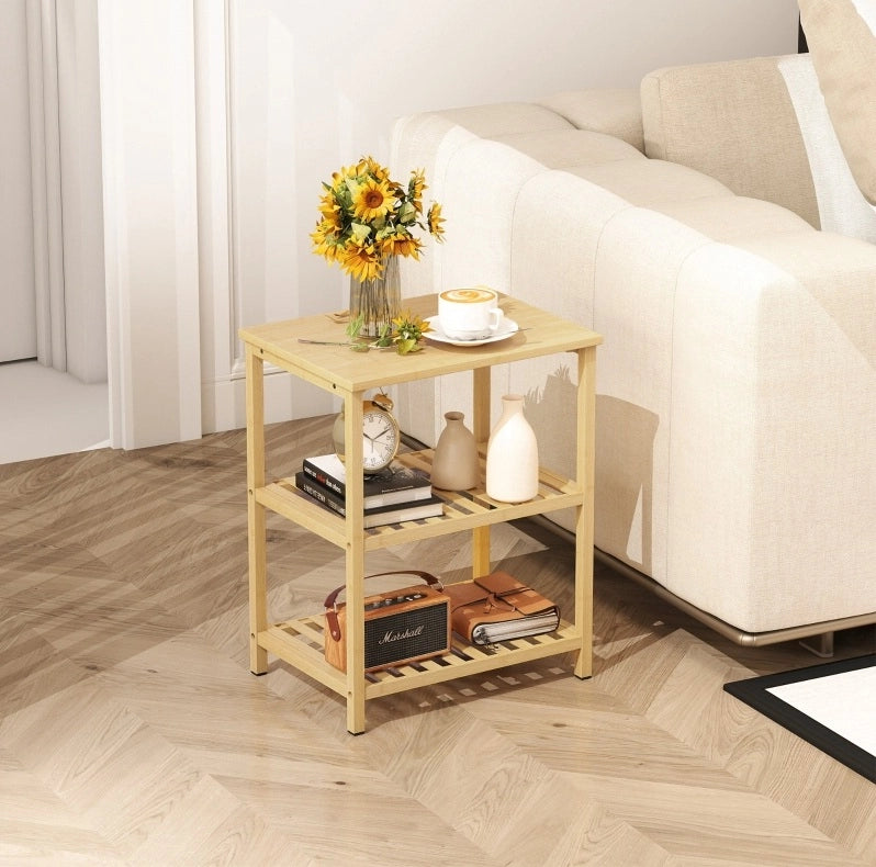 Tavolino in bambù con 3 ripiani e struttura a doghe, 40,6x30x50,5 cm, colore naturale