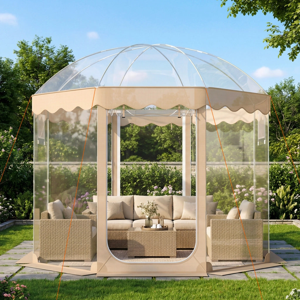 Tenda a bolla trasparente vista panoramica a 540¡ã, Tenda sportiva pop-up con 8 corde antivento 16 picchetti 4 sacchi di sabbia e borsa