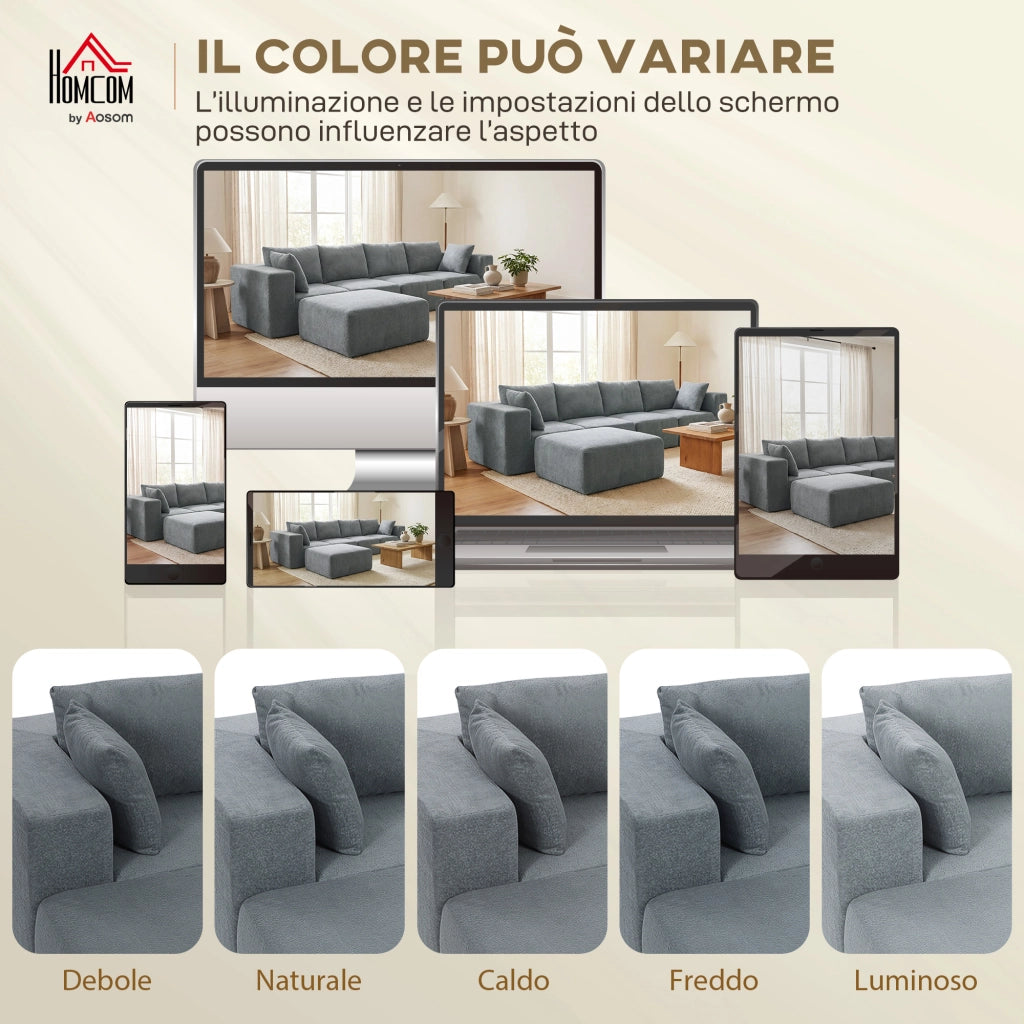Divano Angolare Modulabile 3 Posti ¨C Xylo ¨C Tessuto Effetto Velluto Grigio Scuro 294x165x70 cm