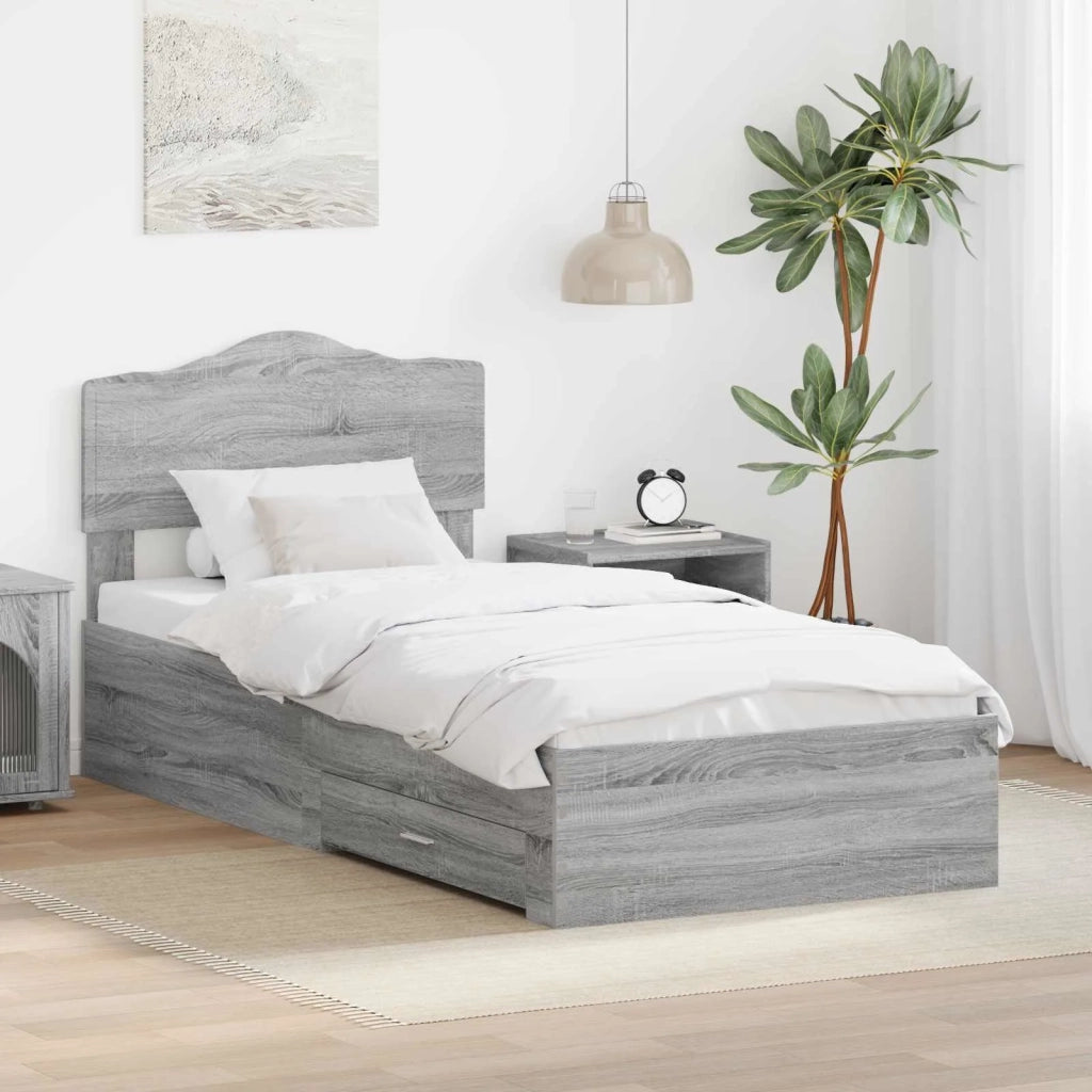 Letto singolo | Letto per adulti | Struttura del letto Grigio Sonoma 90 x 190 cm Legno multistrato