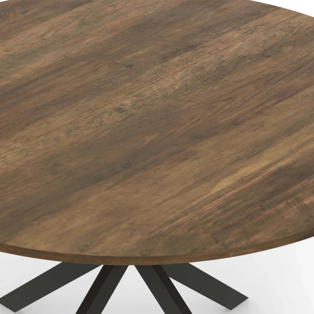 IDMarket - HAWKINS Mesa de comedor redonda para 6 personas con patas de araña negras y de madera antigua 110 cm