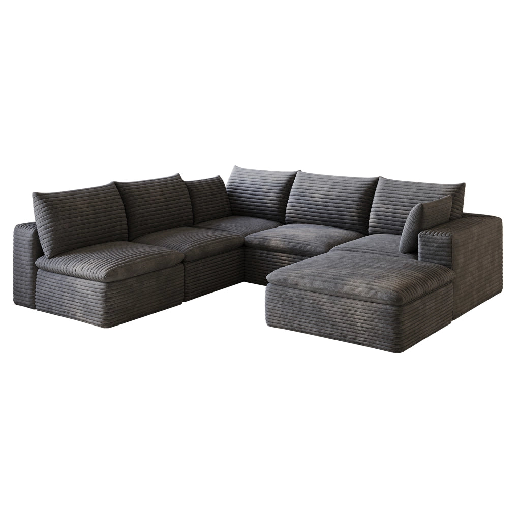 Divano modulare in tessuto di velluto a coste grigio scuro 260x250 cm con imbottitura rimovibile e design a doppio strato