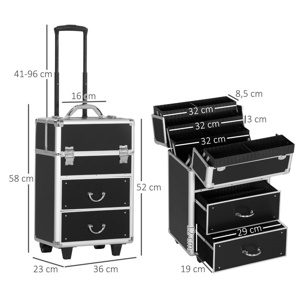 Valigia Vanity Trucco ¨C zephmum ¨C ABS Alu Nero 36x23x58 cm