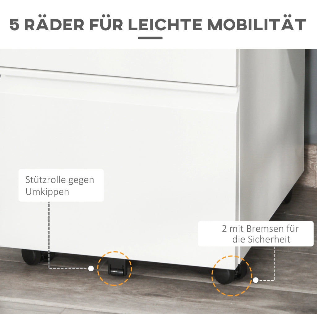 Mobile contenitore ufficio in acciaio bianco con 3 cassetti, 39x48x60 cm