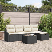Set di divani con cuscino con archiviazione Nero polyrattan