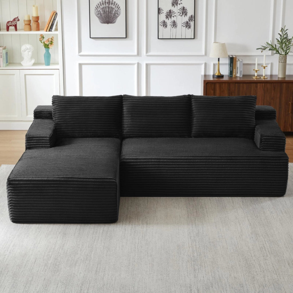 Divano a L, divano senza struttura, divano letto modulare, seduta profonda e confortevole, nero