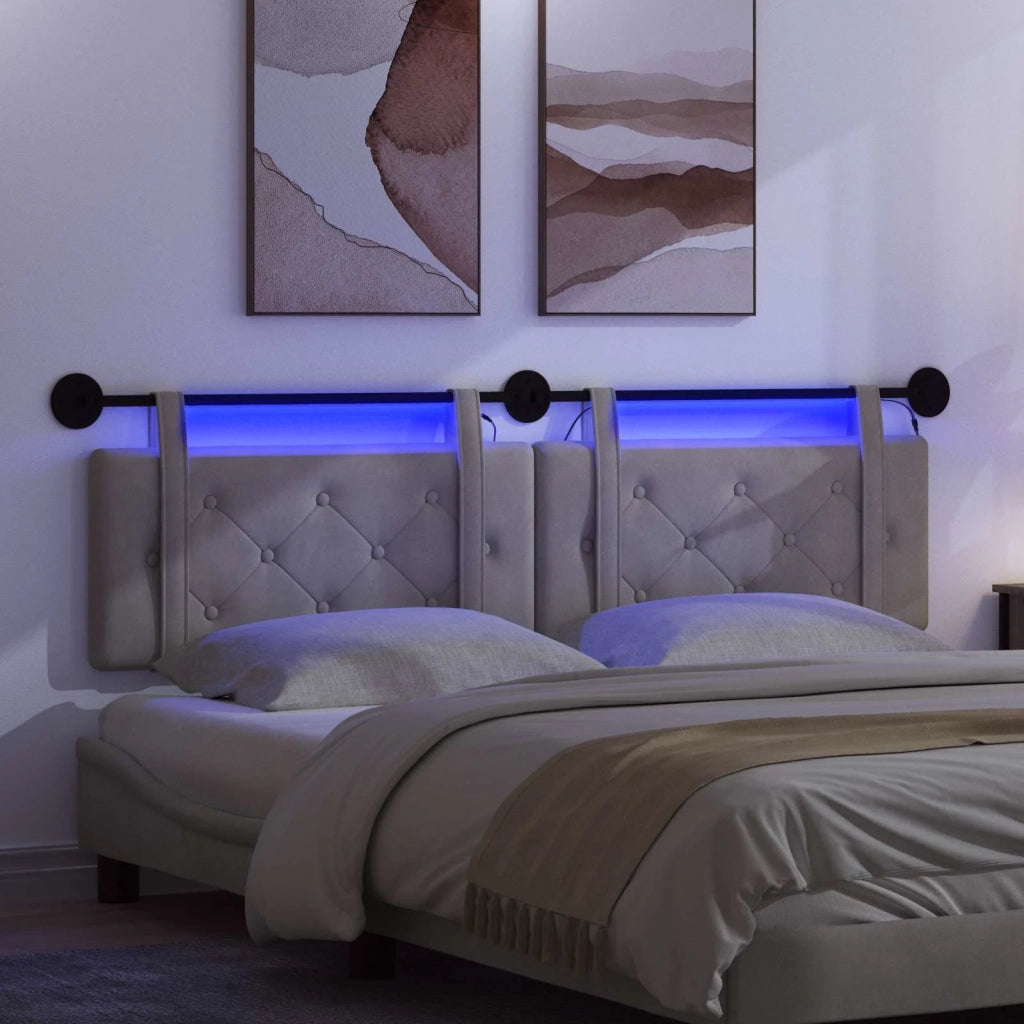 Testiera | Testata sospesa Con luce LED Grigio Chiaro Velluto