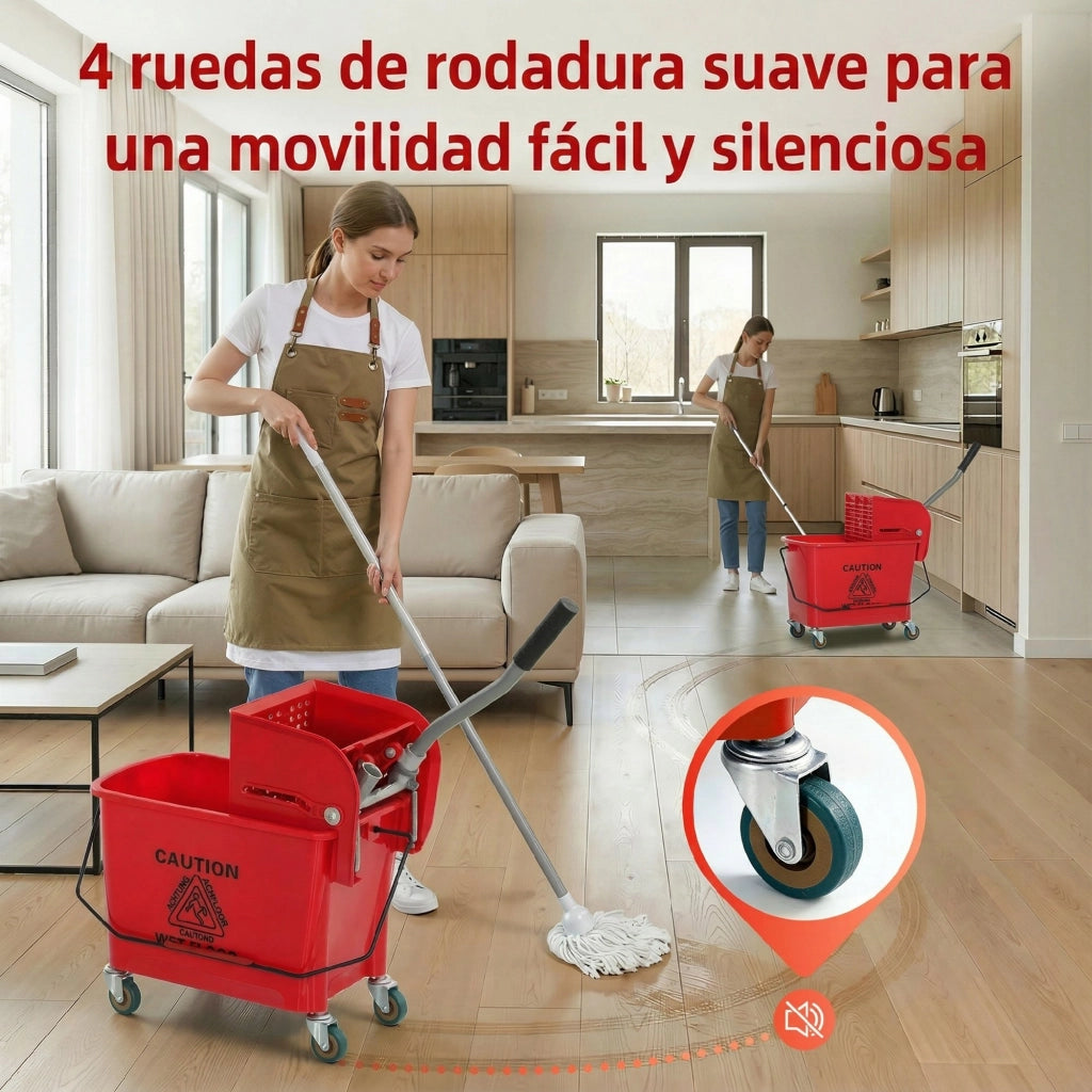 Secchio con scolapiatti e ruote ¨C Zephmum ¨C Rosso 45x26,5x70 cm