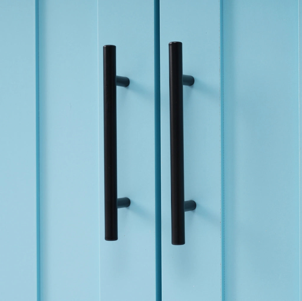 Carrello da cucina con cassetti; piano pieghevole e ruote; MDF blu chiaro; 129 x 71 x 91;5 cm