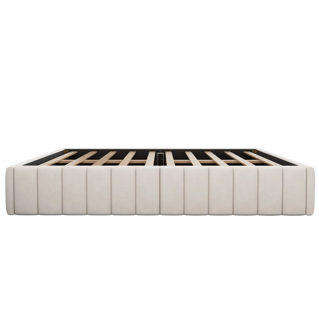 Letto con cassetti 140 × 200 cm con rete a doghe senza testiera in velluto e MDF beige