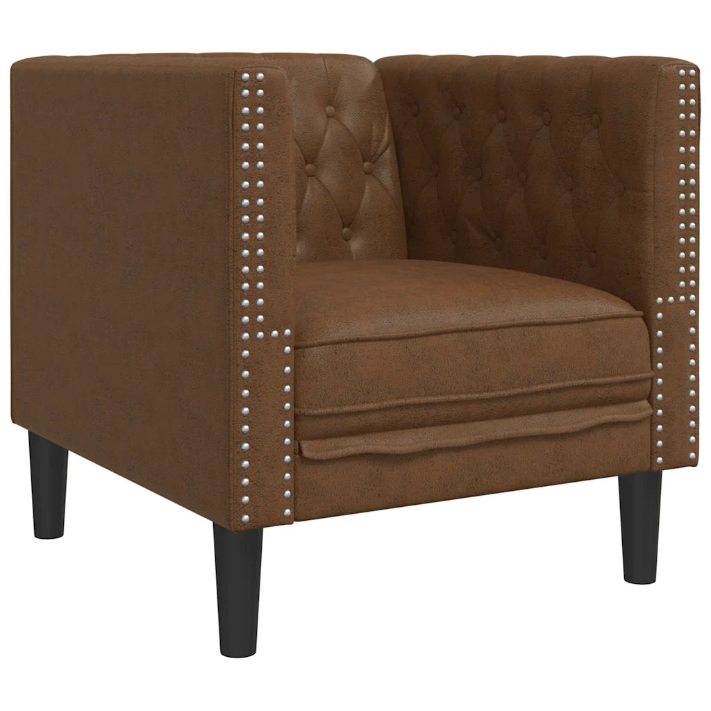 Divani Chesterfield 3pz Cuscini Marrone Similpelle Scamosciata 3209290